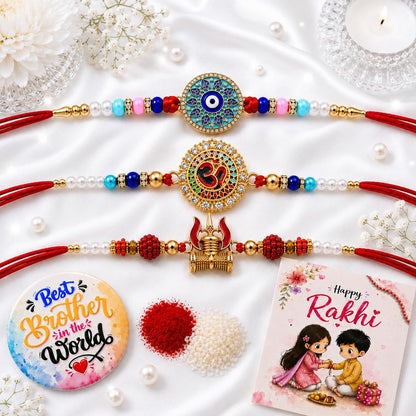 VighNox Rakhi set for Brother with Gift hamper, 3 rakhis for Rakshabandhan - size and scale (22)