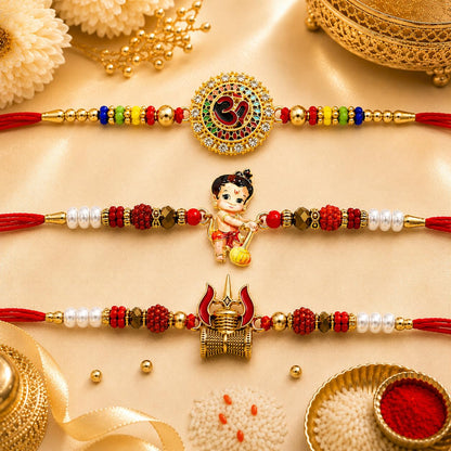 VighNox Rakhi set for Brother with Gift hamper, 3 rakhis for Rakshabandhan - front view (24)