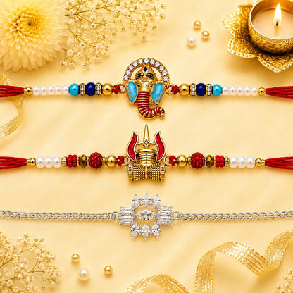 VighNox Rakhi set for Brother with Gift hamper, 3 rakhis for Rakshabandhan - front view (29)