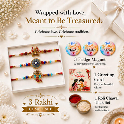 VighNox Rakhi set for Brother with Gift hamper, 3 rakhis for Rakshabandhan - back view