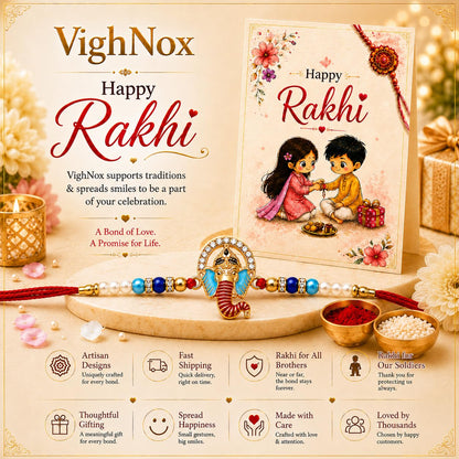 VighNox Rakhi set for Brother with Gift hamper, 3 rakhis for Rakshabandhan - close-up detail (33)