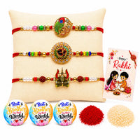 C5 - Trishul, Om, Morpankh Rakhi Set with Gift