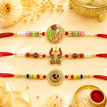 VighNox Rakhi set for Brother with Gift hamper, 3 rakhis for Rakshabandhan - front view (36)