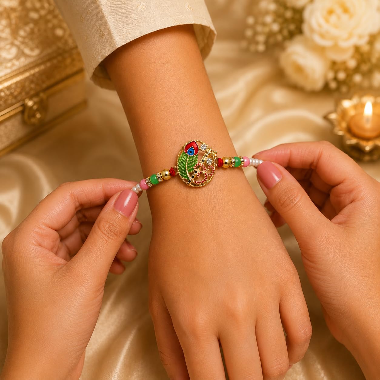 VighNox Rakhi set for Brother with Gift hamper, 3 rakhis for Rakshabandhan - in use (40)