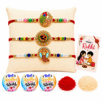 C6 - Morpankh, Om, Ganesh Rakhi Set with Gift