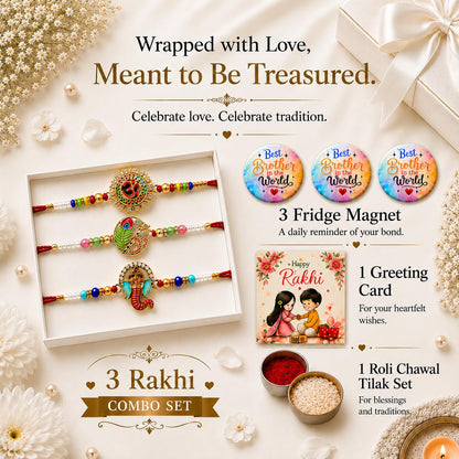 VighNox Rakhi set for Brother with Gift hamper, 3 rakhis for Rakshabandhan - back view (44)