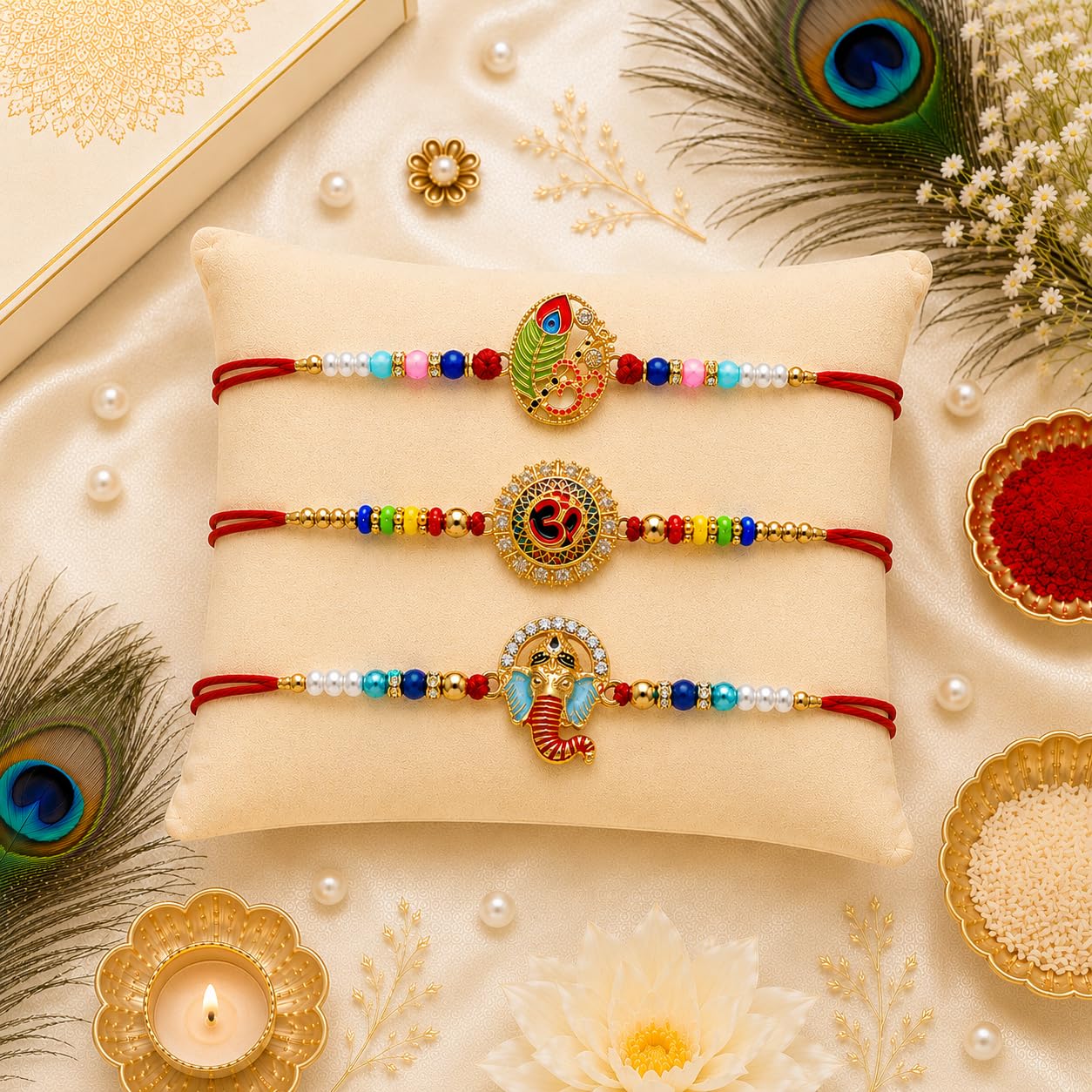 VighNox Rakhi set for Brother with Gift hamper, 3 rakhis for Rakshabandhan - label detail (45)