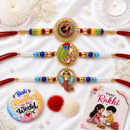 VighNox Rakhi set for Brother with Gift hamper, 3 rakhis for Rakshabandhan - size and scale (47)