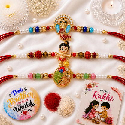 VighNox Rakhi set for Brother with Gift hamper, 3 rakhis for Rakshabandhan - size and scale (54)