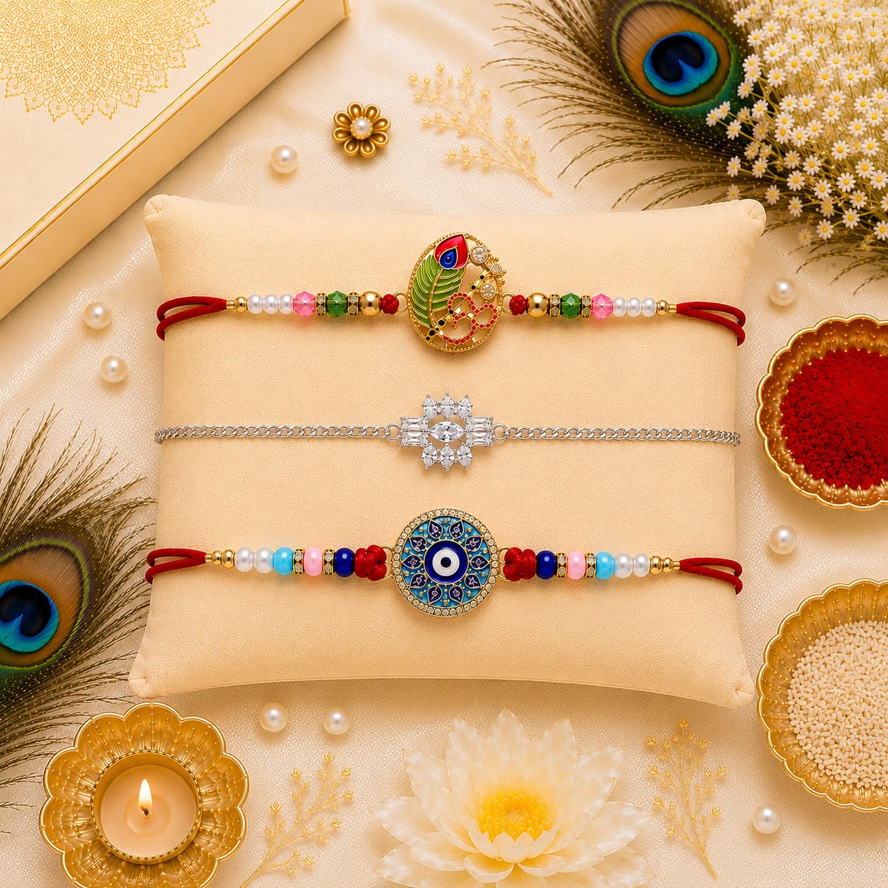 VighNox Rakhi set for Brother with Gift hamper, 3 rakhis for Rakshabandhan - label detail (58)