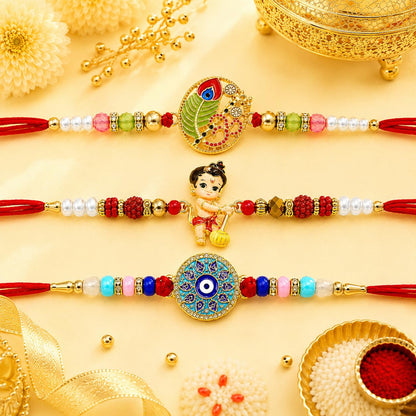 VighNox Rakhi set for Brother with Gift hamper, 3 rakhis for Rakshabandhan - front view (62)