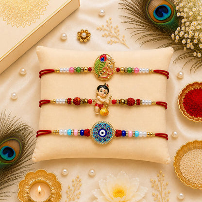 VighNox Rakhi set for Brother with Gift hamper, 3 rakhis for Rakshabandhan - label detail (64)