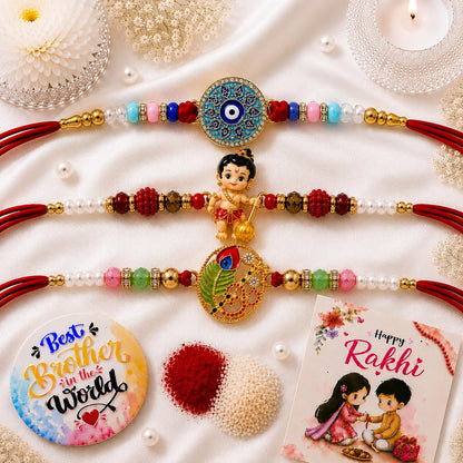 VighNox Rakhi set for Brother with Gift hamper, 3 rakhis for Rakshabandhan - size and scale (66)