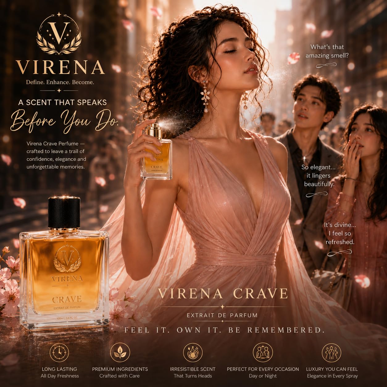 Virena Crave Extrait de Parfum 100ml Unisex Fragrance with Pear Coffee Vanilla Notes - back view