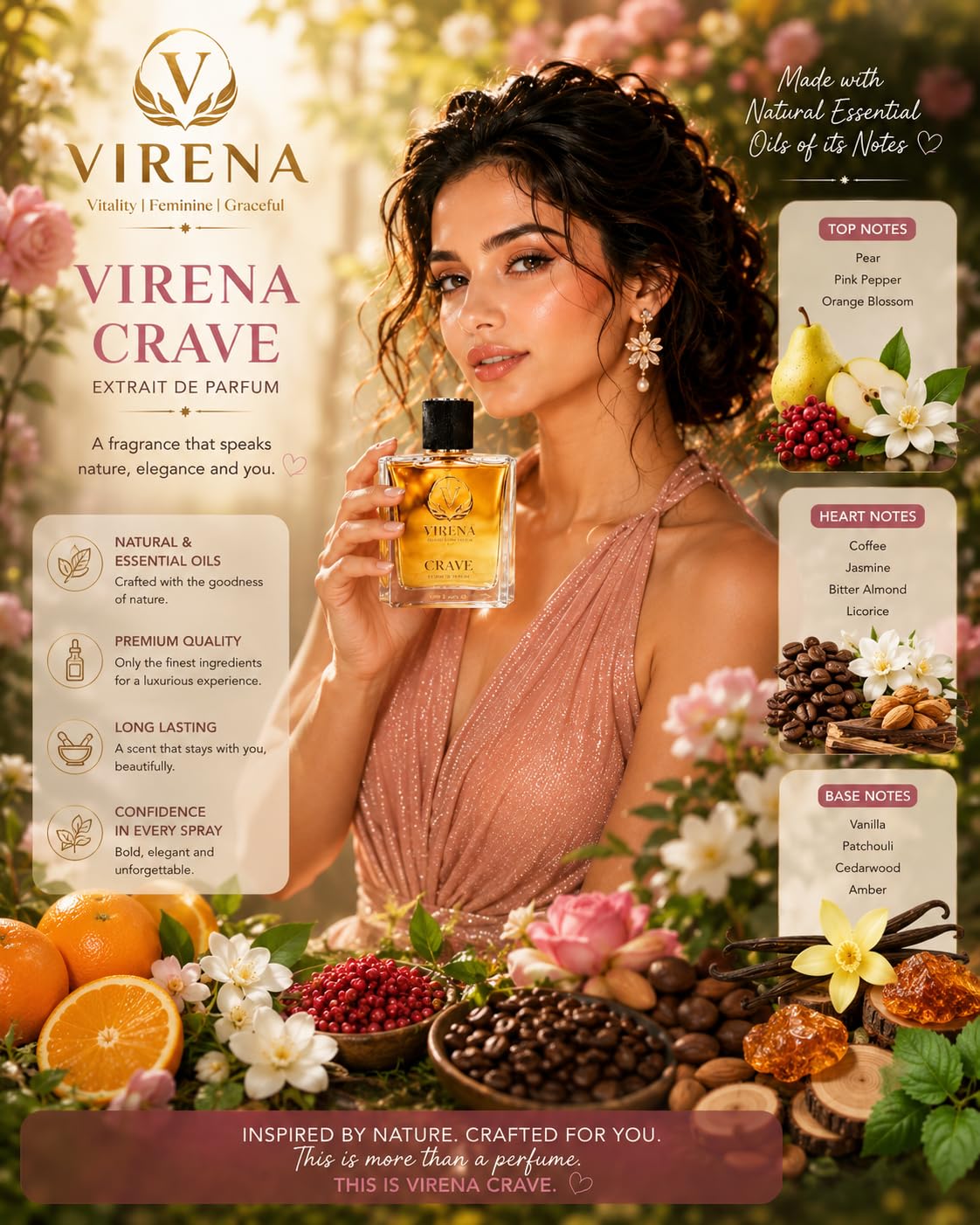 Virena Crave Extrait de Parfum 100ml Unisex Fragrance with Pear Coffee Vanilla Notes - packaging
