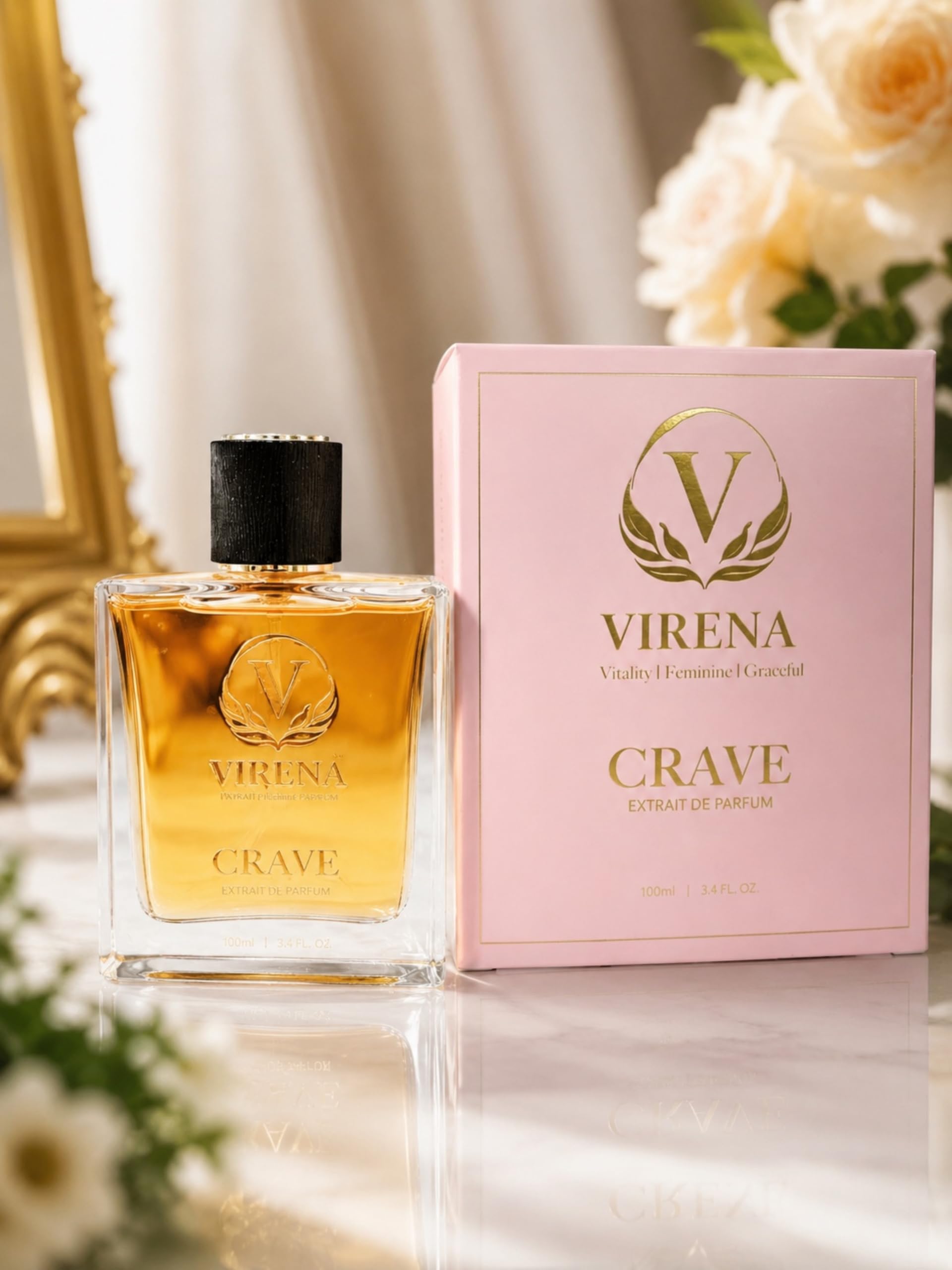 Virena Crave Extrait de Parfum 100ml Unisex Fragrance with Pear Coffee Vanilla Notes - close-up detail