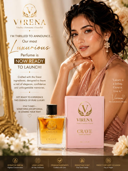 Virena Crave Extrait de Parfum 100ml Unisex Fragrance with Pear Coffee Vanilla Notes - in use