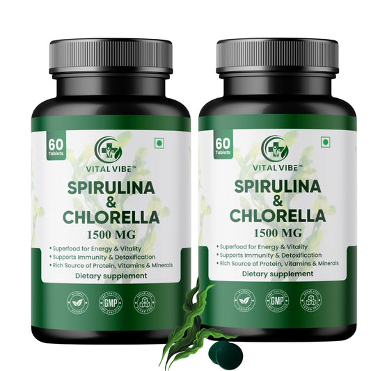 Vital Vibe Spirulina & Chlorella Tablets, 2-Pack (120 Tablets), Vegan Herbal Supplement
