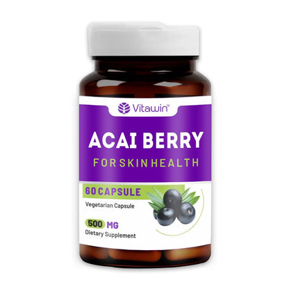 VITAWIN Acai Berry Capsules, 500 mg, 60 Vegetarian Capsules, Herbal Supplement - front view