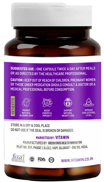 VITAWIN Acai Berry Capsules, 500 mg, 60 Vegetarian Capsules, Herbal Supplement - back view
