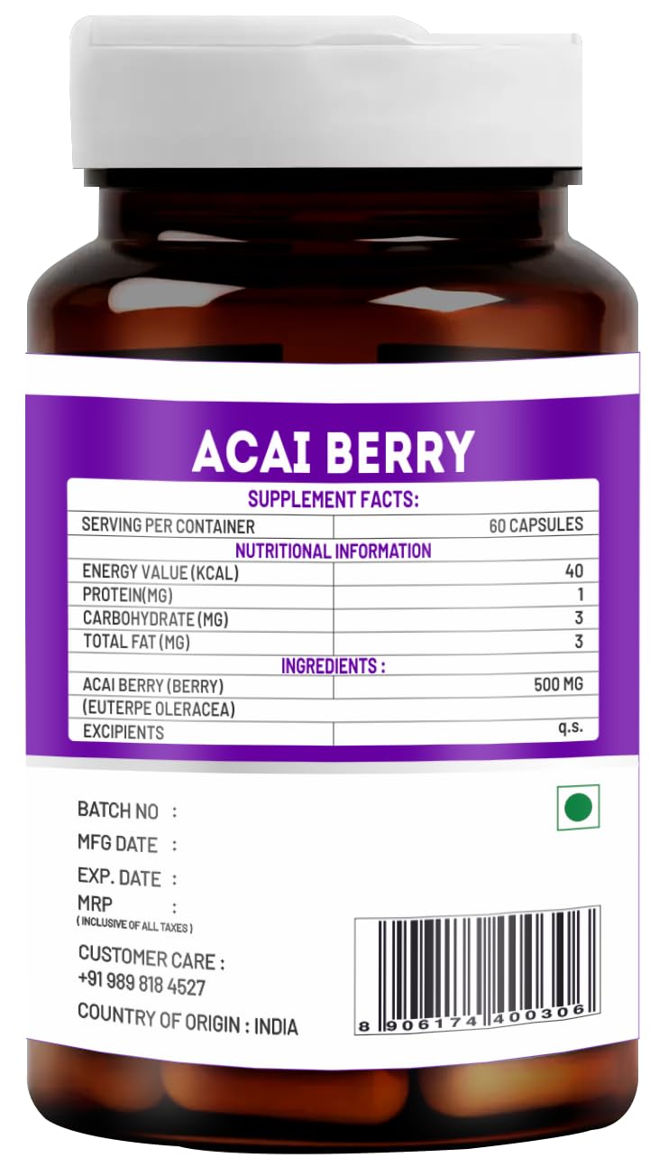 VITAWIN Acai Berry Capsules, 500 mg, 60 Vegetarian Capsules, Herbal Supplement - packaging