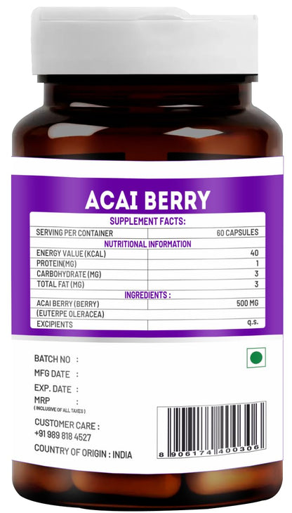 VITAWIN Acai Berry Capsules, 500 mg, 60 Vegetarian Capsules, Herbal Supplement - packaging