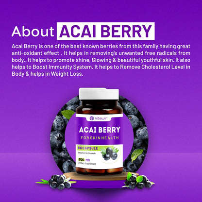 VITAWIN Acai Berry Capsules, 500 mg, 60 Vegetarian Capsules, Herbal Supplement - ingredients panel