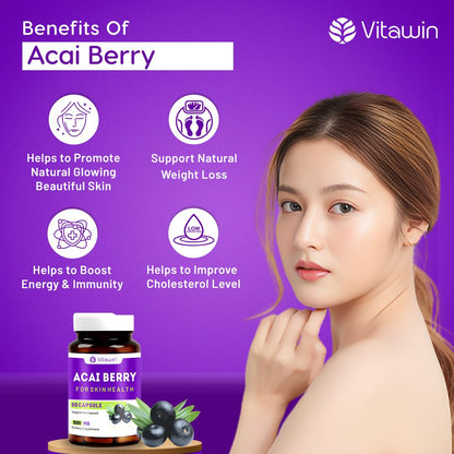 VITAWIN Acai Berry Capsules, 500 mg, 60 Vegetarian Capsules, Herbal Supplement - close-up detail