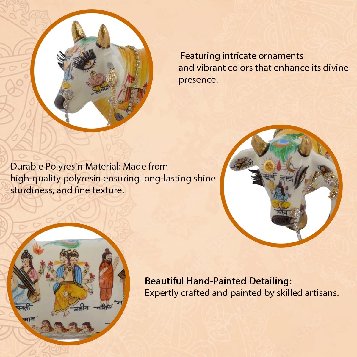 VIVAAN EXIM White Kamdhenu Cow with Calf Idol 19cm Marble Finish Polyresin Figurine - front view