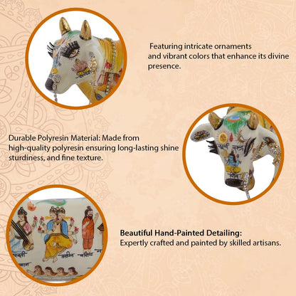 VIVAAN EXIM White Kamdhenu Cow with Calf Idol 19cm Marble Finish Polyresin Figurine - front view