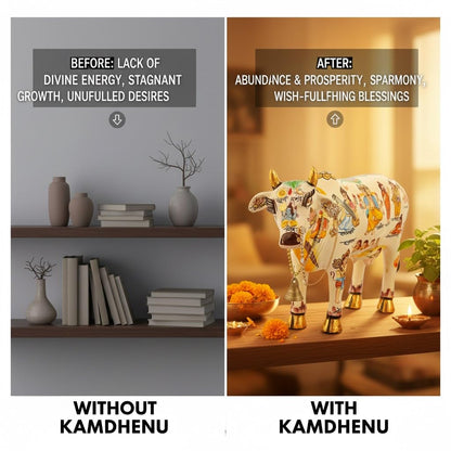 VIVAAN EXIM White Kamdhenu Cow with Calf Idol 19cm Marble Finish Polyresin Figurine - back view
