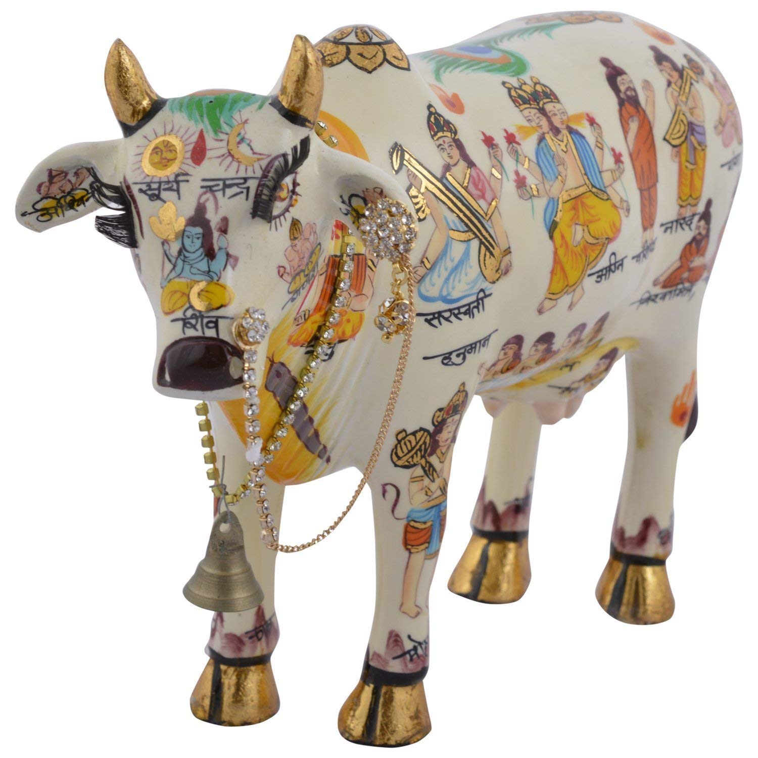 VIVAAN EXIM White Kamdhenu Cow with Calf Idol 19cm Marble Finish Polyresin Figurine - label detail