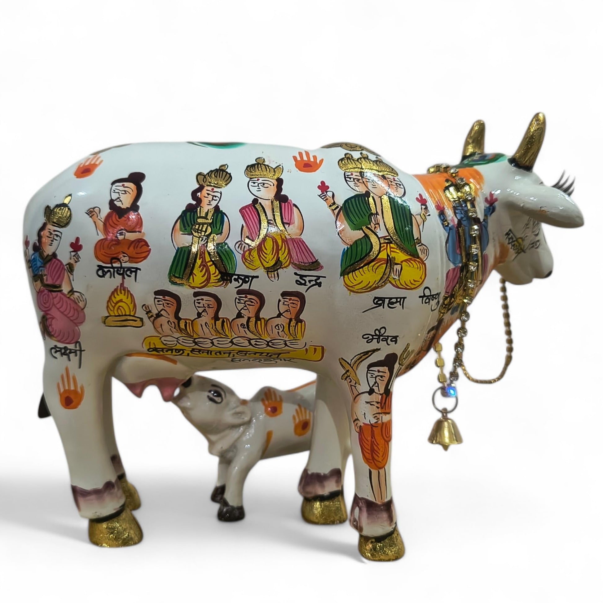 VIVAAN EXIM White Kamdhenu Cow with Calf Idol 19cm Marble Finish Polyresin Figurine - close-up detail