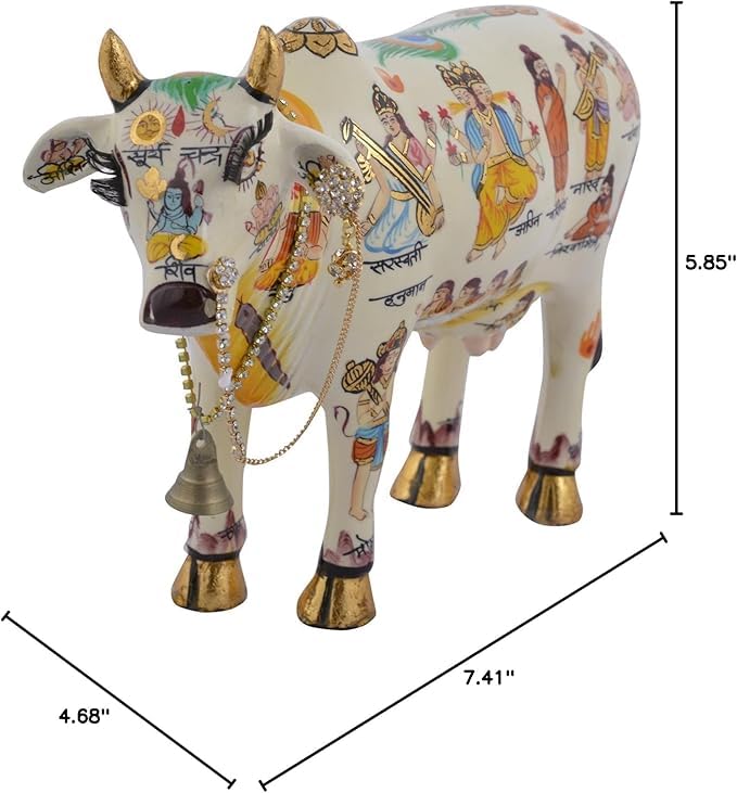 VIVAAN EXIM White Kamdhenu Cow with Calf Idol 19cm Marble Finish Polyresin Figurine - in use