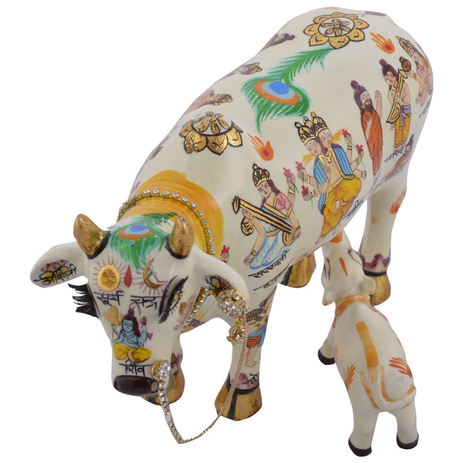 VIVAAN EXIM White Kamdhenu Cow with Calf Idol 19cm Marble Finish Polyresin Figurine - size and scale