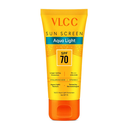 VLCC Aqua Light Sunscreen Gel SPF 70 PA++++ with Hyaluronic Acid & Vitamin C, Fragrance-Free