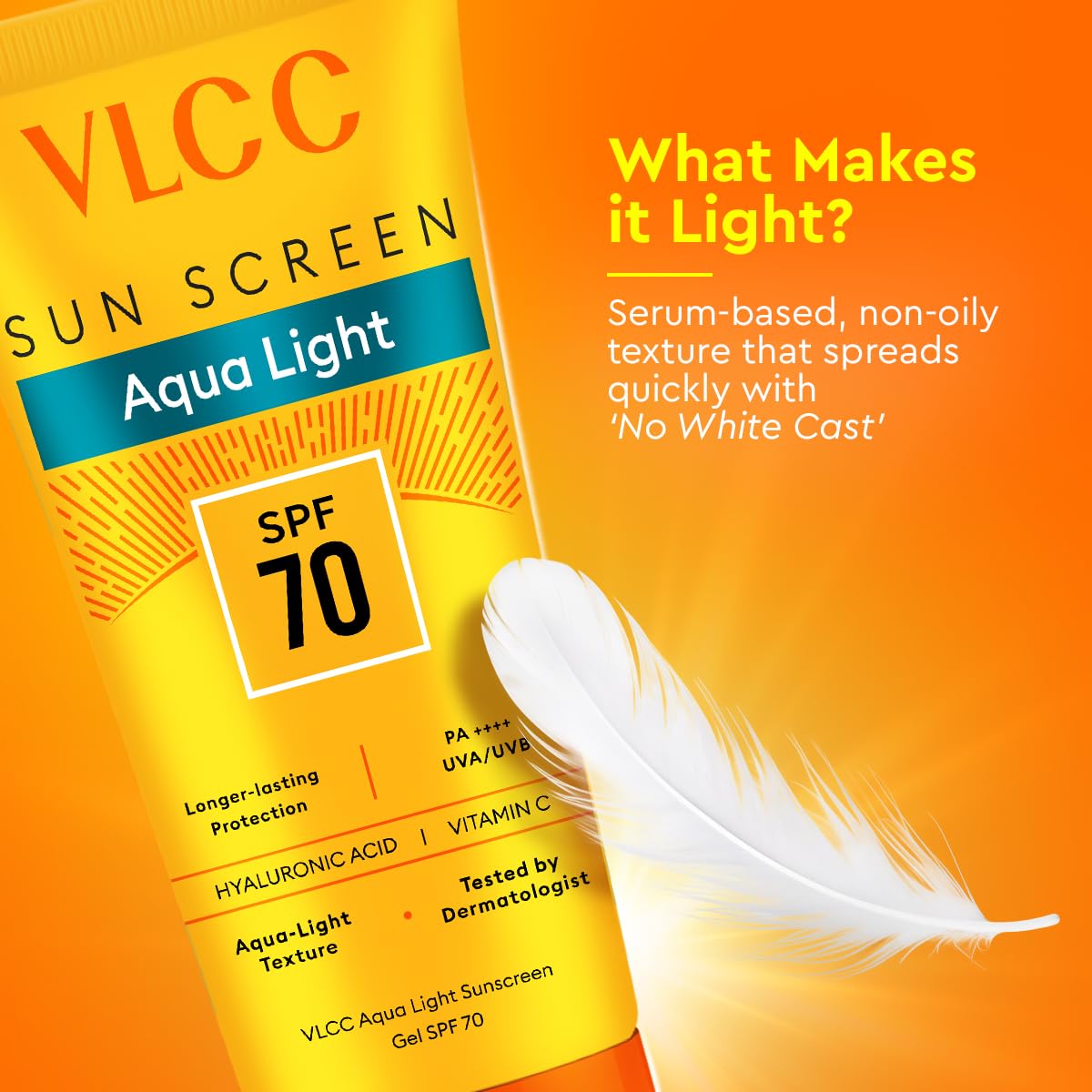 VLCC Aqua Light Sunscreen Gel SPF 70 PA++++ with Hyaluronic Acid & Vitamin C, Fragrance-Free - back view