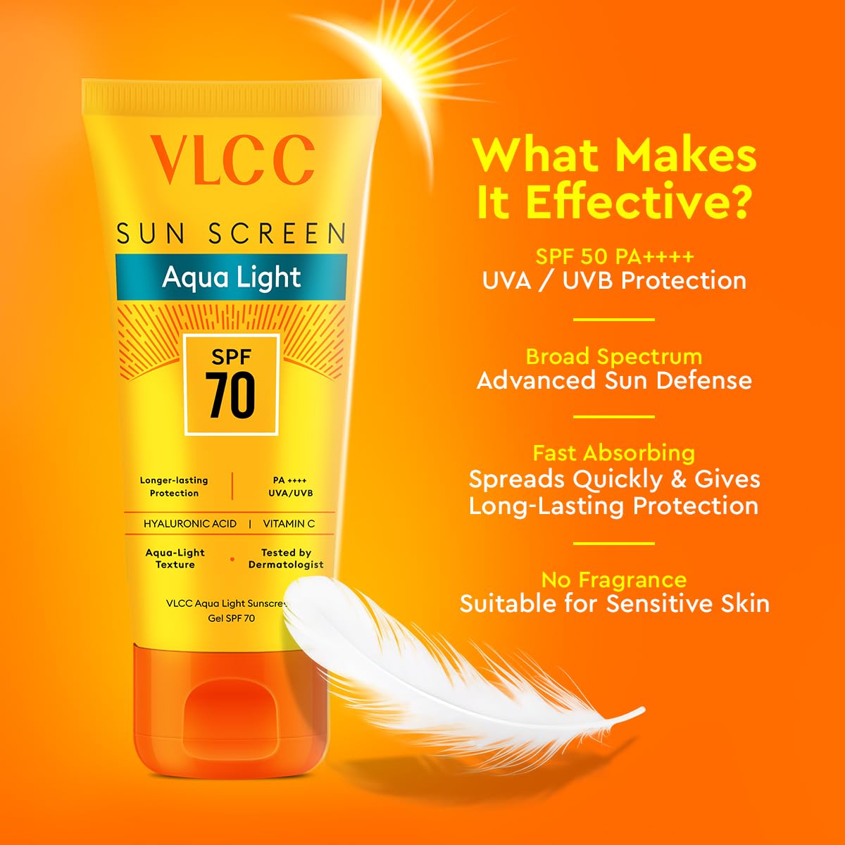 VLCC Aqua Light Sunscreen Gel SPF 70 PA++++ with Hyaluronic Acid & Vitamin C, Fragrance-Free - packaging