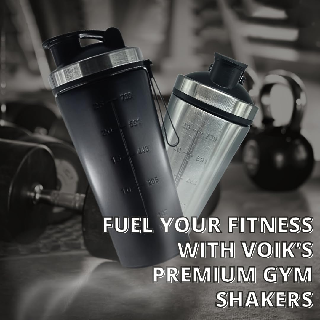 VOIK Stainless Steel Gym Shaker Bottle, 800ml, with Mixer Ball and Carrying Strap, Leakproof Lid - close-up detail