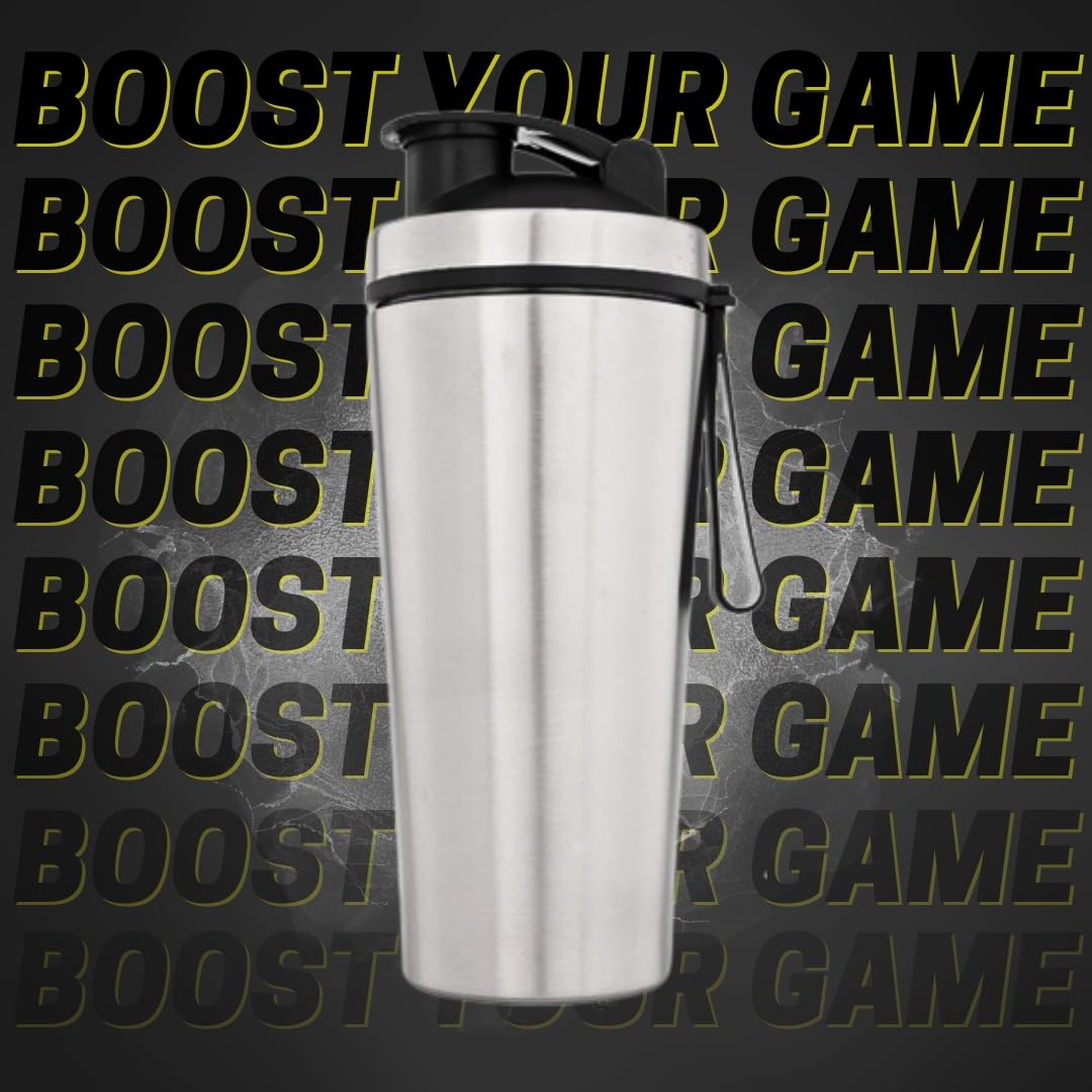 VOIK Stainless Steel Gym Shaker Bottle, 800ml, with Mixer Ball and Carrying Strap, Leakproof Lid - in use (16)