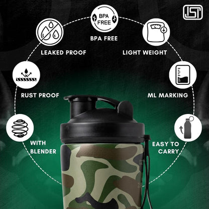 VOIK Stainless Steel Gym Shaker Bottle, 800ml, with Mixer Ball and Carrying Strap, Leakproof Lid - packaging (20)