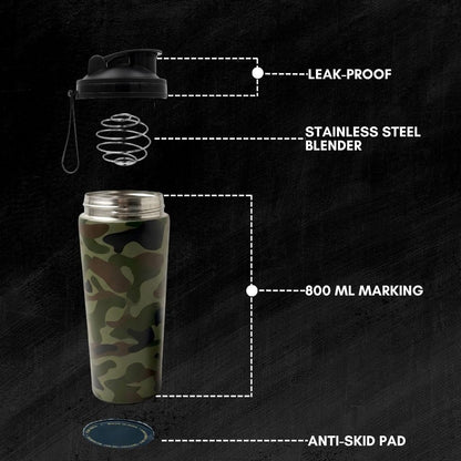 VOIK Stainless Steel Gym Shaker Bottle, 800ml, with Mixer Ball and Carrying Strap, Leakproof Lid - ingredients panel (22)
