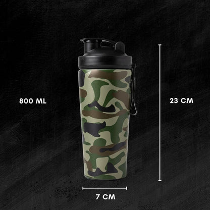 VOIK Stainless Steel Gym Shaker Bottle, 800ml, with Mixer Ball and Carrying Strap, Leakproof Lid - close-up detail (23)