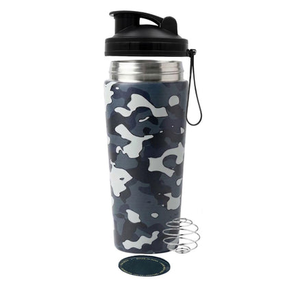 VOIK Stainless Steel Gym Shaker Bottle, 800ml, with Mixer Ball and Carrying Strap, Leakproof Lid (24)