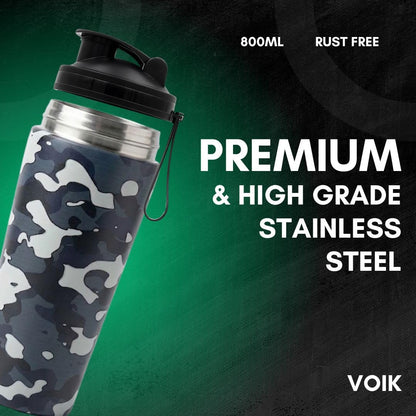 VOIK Stainless Steel Gym Shaker Bottle, 800ml, with Mixer Ball and Carrying Strap, Leakproof Lid - packaging (27)