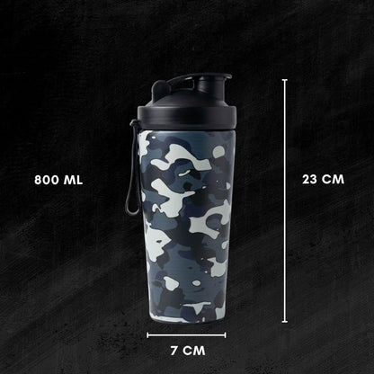 VOIK Stainless Steel Gym Shaker Bottle, 800ml, with Mixer Ball and Carrying Strap, Leakproof Lid - in use (31)