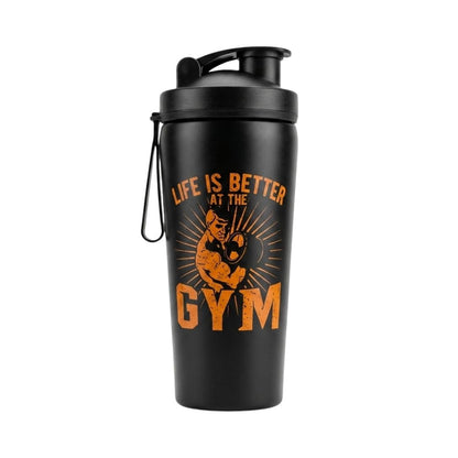 VOIK Stainless Steel Gym Shaker Bottle, 800ml, with Mixer Ball and Carrying Strap, Leakproof Lid (32)