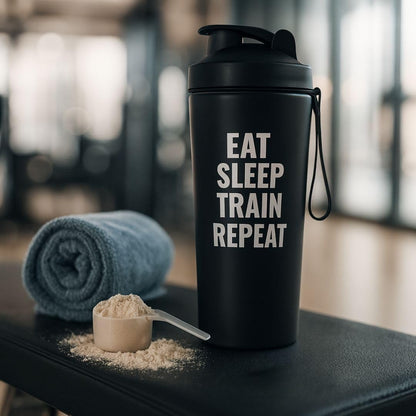 VOIK Stainless Steel Gym Shaker Bottle, 800ml, with Mixer Ball and Carrying Strap, Leakproof Lid - packaging