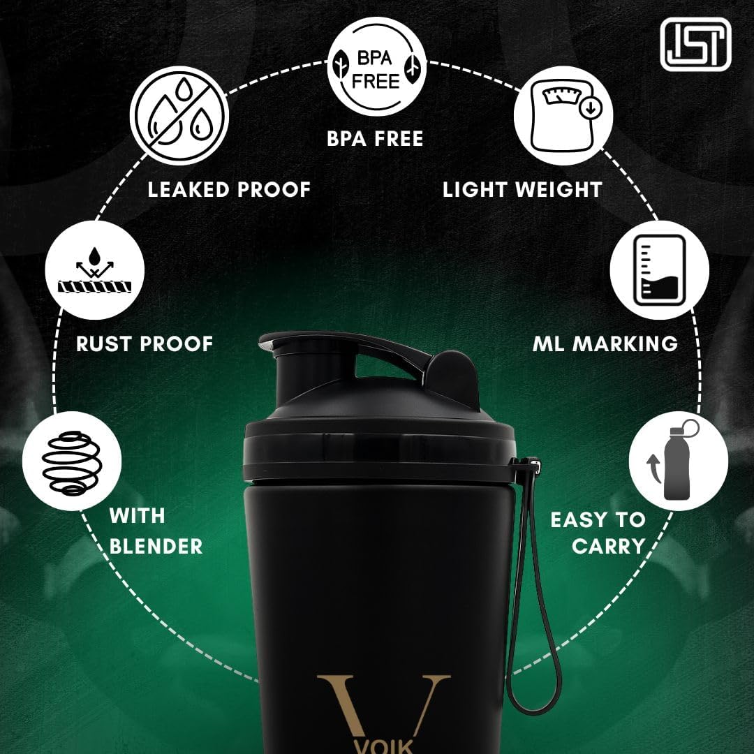 VOIK Stainless Steel Gym Shaker Bottle, 800ml, with Mixer Ball and Carrying Strap, Leakproof Lid - ingredients panel