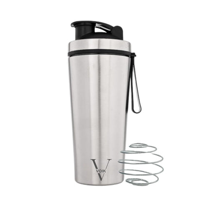 VOIK Stainless Steel Gym Shaker Bottle, 800ml, with Mixer Ball and Carrying Strap, Leakproof Lid (9)